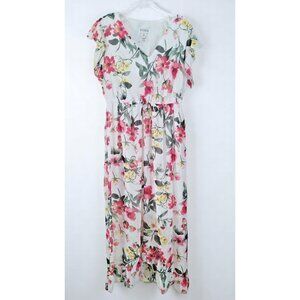 En Focus Studio Floral Hi Low Midi Dress Women's 10 Flutter Sleeve Chiffon